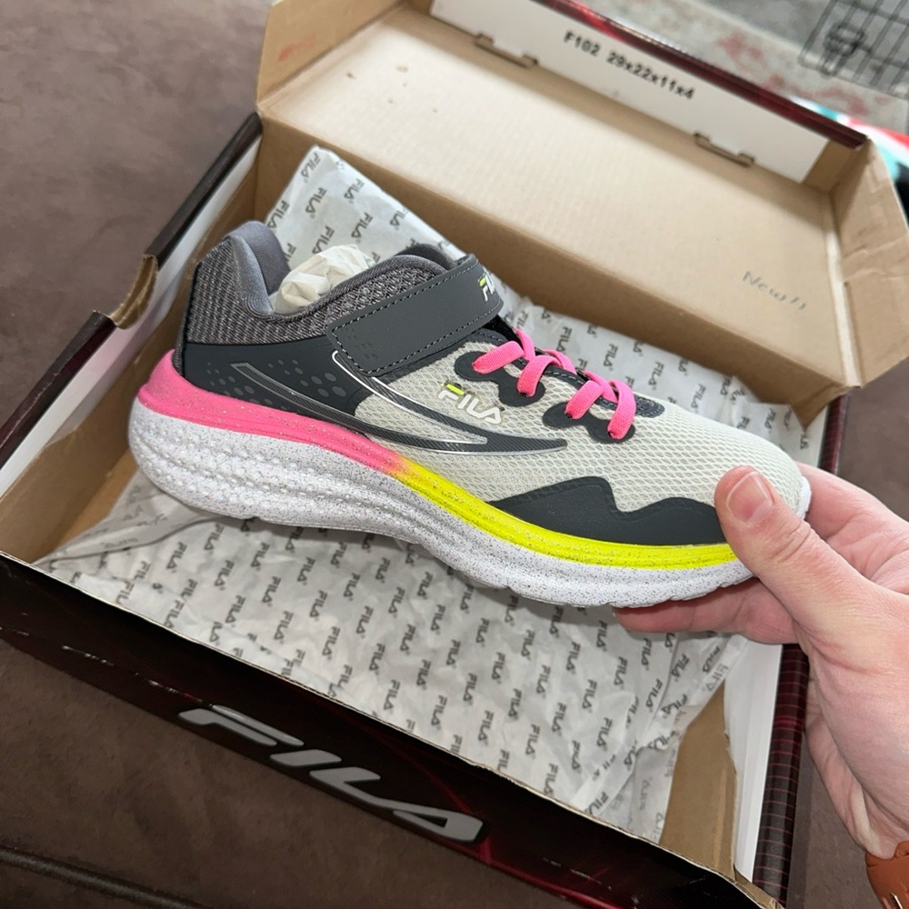Fila girl's Gray, Pink, and Yellow Athletic Shoes size 3 NIB